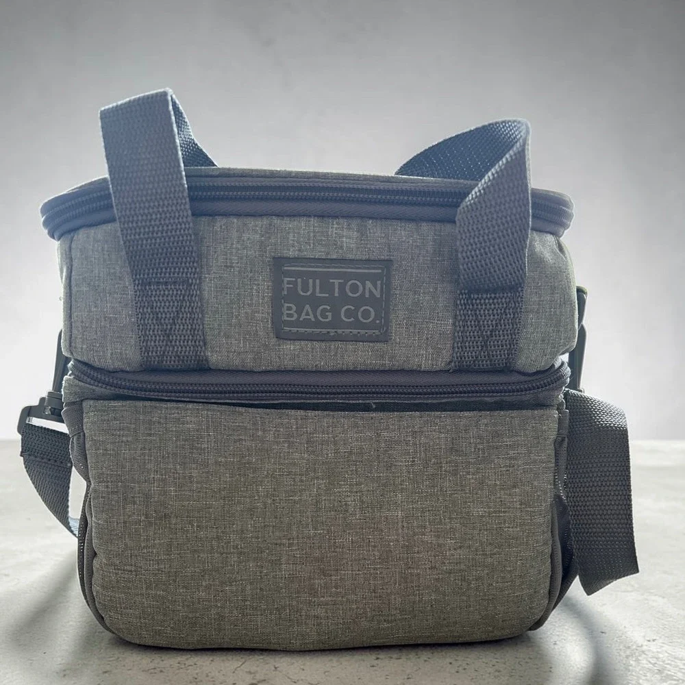 Fulton Bag Co Dual Compartment Insulated Lunch Bag Gray Cooler Shoulder Strap‎